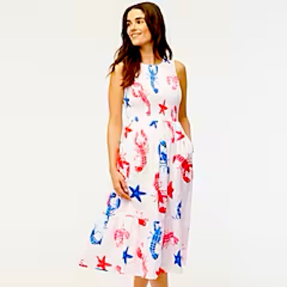 J.Crew Printed Smocked Midi Dress.